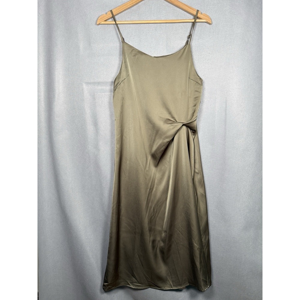 Rainbow Day Satin Slip Dress Coquette Minimalism Elegant Khaki Green NO SIZE TAG